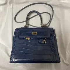 ネイビー クロコダイル風ハンドバッグ