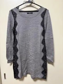 DURAS チュニック ワンピース グレー レース装飾 長袖