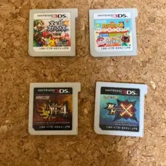 3dsカセット4点セット。スマブラ、モンハン2セット、どう森