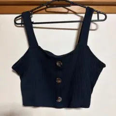 GU ボタン付き黒クロップトップ ビスチェ