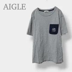 【エーグル】半袖Tシャツ グレー ポケット付き ロゴ刺繍　メンズ　S