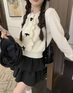 SHEIN リボン ニット セーター ホワイト カーディガン 量産 地雷 韓国