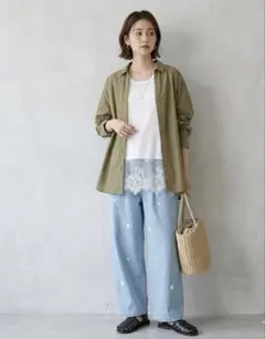 サマンサモスモス blue オーバーサイズシャツ 羽織り L カーキベージュ