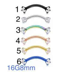 1個 16G ダブルCZダイヤ バナナバーベル カーブバーベル 軟骨 眉ピアス