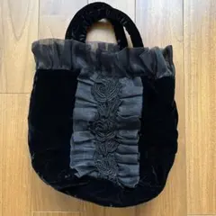 美品　ブラックベルベット　可愛いトートバッグ　卒業式　入学式　サブバッグ