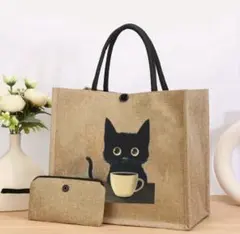 ☆黒猫ちゃん 布製トートバッグ 猫柄エコバッグ☆