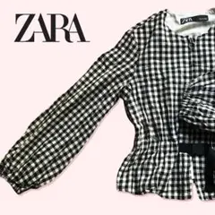 ZARA ぺプラム　ギンガムチェック パフスリーブ ブラウス シャツ