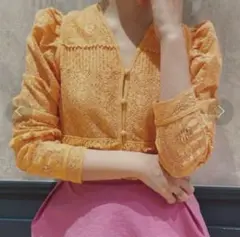【美品】IENA LA BOUCLE cottonレースブラウス オレンジ