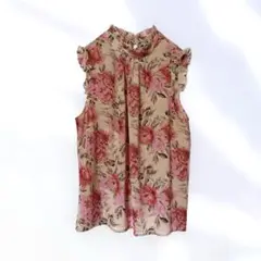 greathe 花柄ブラウス トップス XL レトロ ベージュ ピンク