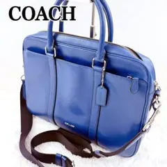 COACH ビジネスバッグ ブルー レザー - メルカリ
