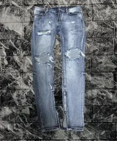 【人気】mnml ミニマル ダメージデニム スキニー 29インチ ライトブルー