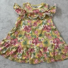 キッズ オフショルダー ワンピース 100cm イエロー 花柄のサムネイル