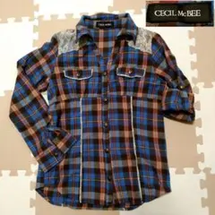 CECIL McBEE　レース×チェック長袖シャツ　M　チェックシャツ ネル