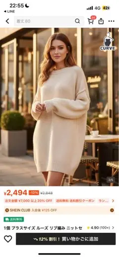 プラスサイズSHEIN クリーム色 5XL ニットセーター