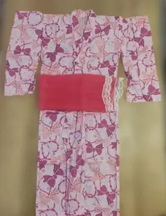 ピンクリボン柄浴衣セット　110