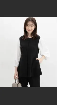 ánuans ペプラムジレブラック　新品未使用 セール】ノーカラーペプラムファーベスト（ベスト）｜RANAN（ラナン