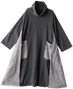 細かい幾何学柄サイドレイヤード・変形Ａラインワンピース☆