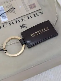 【BURBERRY】 レザーキーリング ブラウン✕チェック