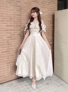 グレイル　ドットオフショルフリルリボンワンピース[mb1602]