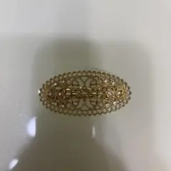 バレッタ ビーズ ゴールド パール