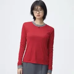 【XLサイズ】GU ソフトシアークルーネックT レッド