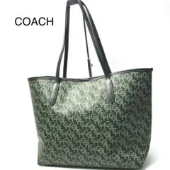 コーチ COACHトートバッグ ブラック グリーン PVC シティ モノグラム