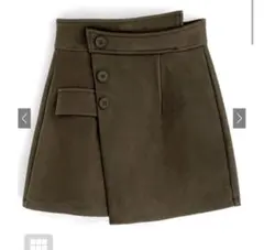 オリーブグリーン ボタン付きラップミニスカート