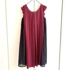フェルゥ　パーティードレス　ビジュー　フリル　バックリボン　レース　結婚式