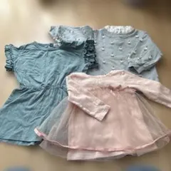 フリル袖 青 コットンＴシャツ