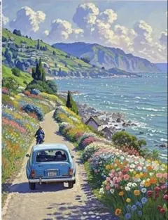 ダイヤモンドアート　車　夏空　海　花　キット　ビーズアート　風景　ドライブ　田舎