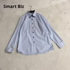 Smart Biz ストライプシャツ 長袖 水色 ブルー クレリックシャツ