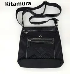 キタムラ　キルティングブラック ショルダーバッグ　ナイロン/本革のサムネイル