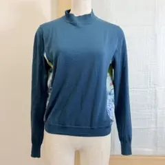 Paul Smith BLACK 花柄切替ニット くすみブルー M 長袖 古着のサムネイル