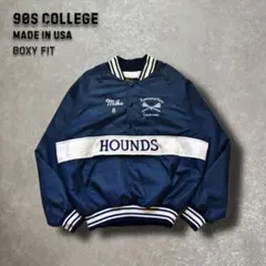 90s USA製 カレッジ ナイロンプルオーバー XL 短丈 中綿