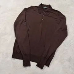 ジョンスメドレー　ニットポロシャツ　ブラウン　Mサイズ　ウール