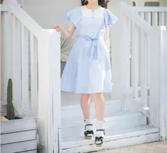 【mezzo piano junior】ラッフル袖コンビネーションワンピース