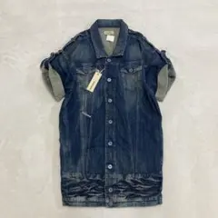 【新品タグ付き】DIESEL デニムジャケット　半袖　ダークブルー　ダメージ加工