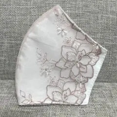 不織布マスクカバー 151 ホワイト花柄花刺繍チュールレース