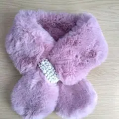 新品☆ピンクファーリボンマフラー☆パールビジュー