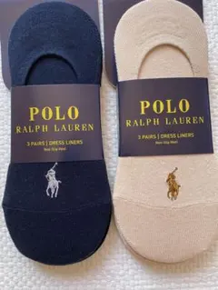 休*中様 ポロラルフローレン レディースフットカバー 靴下 ネイビー3足、べジュ