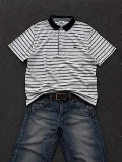 00s LACOSTE 半袖ボーダーポロシャツ y2k archive 短丈 - メルカリ