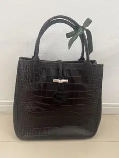 Longchamprロンシャンダークブラウン クロコダイル風レザーバッグ