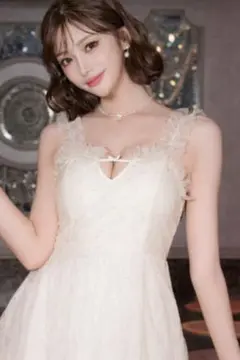 ホワイト レース キャバドレス ミニ丈 フリル チュール 清楚 高級感