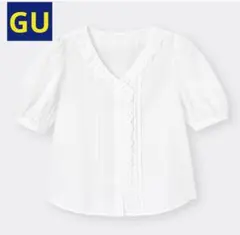GU ジーユー レースフリルブラウス 5分袖 Mサイズ 半袖 ホワイト