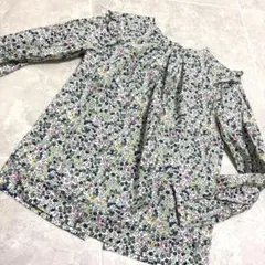 JUDY 38 ブラウス 総柄 緑 茶 通勤 高級キュプラ ジュディコレクション 