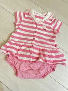 ミキハウス ピンクストライプロンパース　70