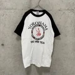 ラグラン Tシャツ 白黒 デカプリント Mサイズ ユニセックス
