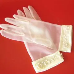 ウエディンググローブ カフスにパールビーズシースルーグローブ