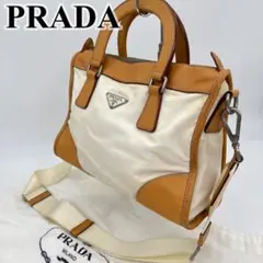 PRADA ショルダーバッグ ハンドバッグ ミニボストン 2way 三角ロゴ 白