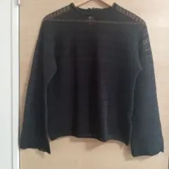 グリーンレーベルリラクシングかぎ編み ブラック 長袖 トップス